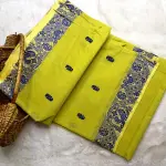 Lemon yellow & blue dhaniakali cotton saree
