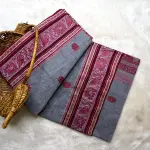 Grey & Red Baluchari weave dhaniakali cotton saree
