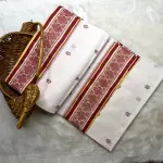 White with Red baluchari weave dhaniakali cotton saree