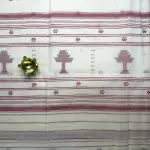 White with Red baluchari weave dhaniakali cotton saree