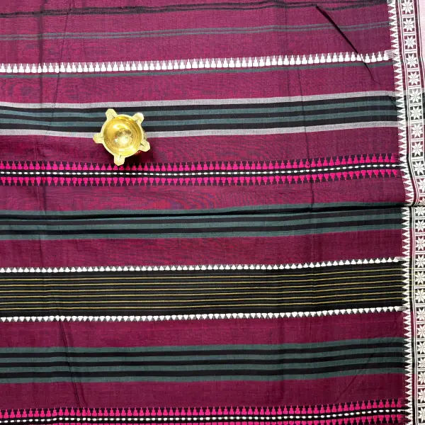 Purple with pink & white dhaniakali cotton saree