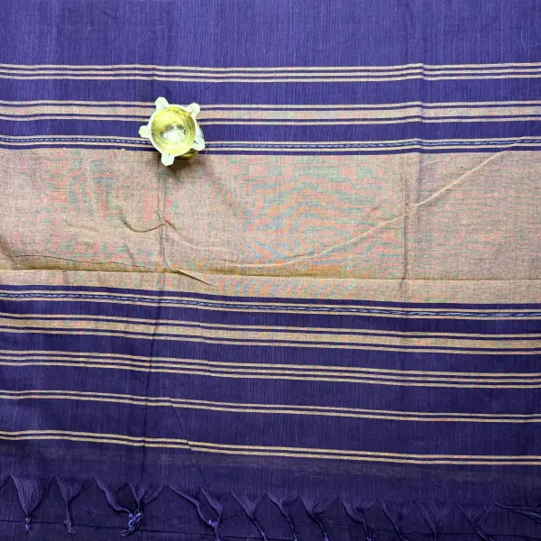 Navy blue with white border dhaniakali cotton saree