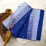 Peacock blue and white dhaniakali cotton saree