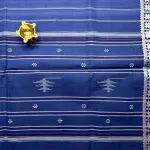 Peacock blue and white dhaniakali cotton saree