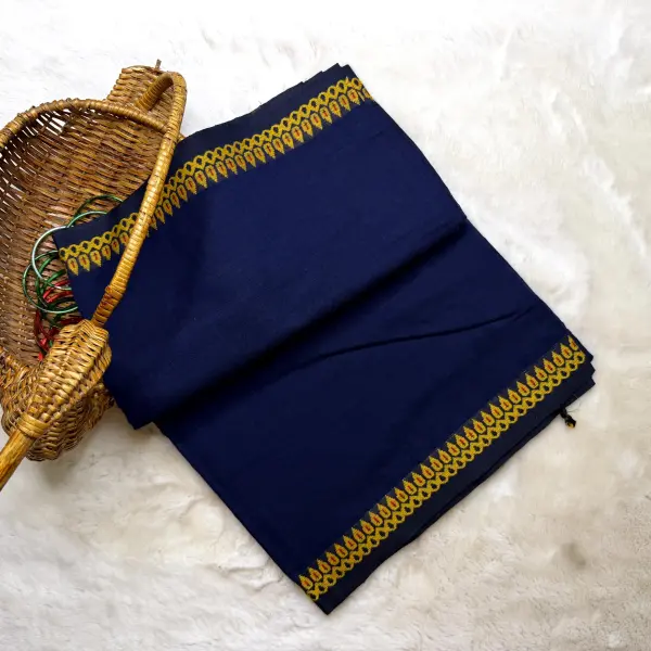 Navy blue with mustard yellow border dhaniakali cotton saree