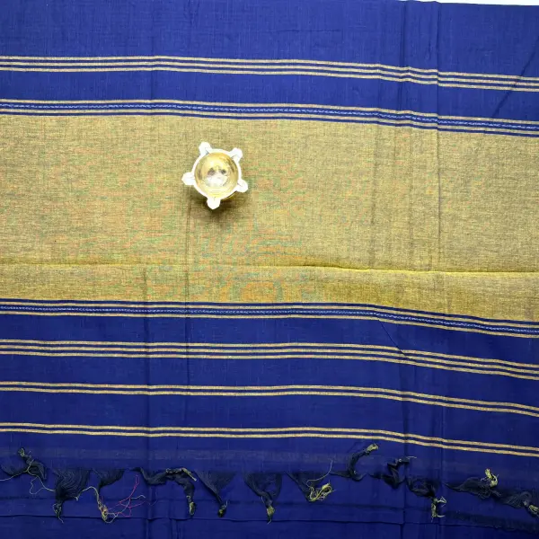 Navy blue with mustard yellow border dhaniakali cotton saree