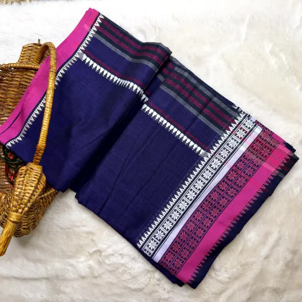 Purple with pink border dhaniakali cotton saree