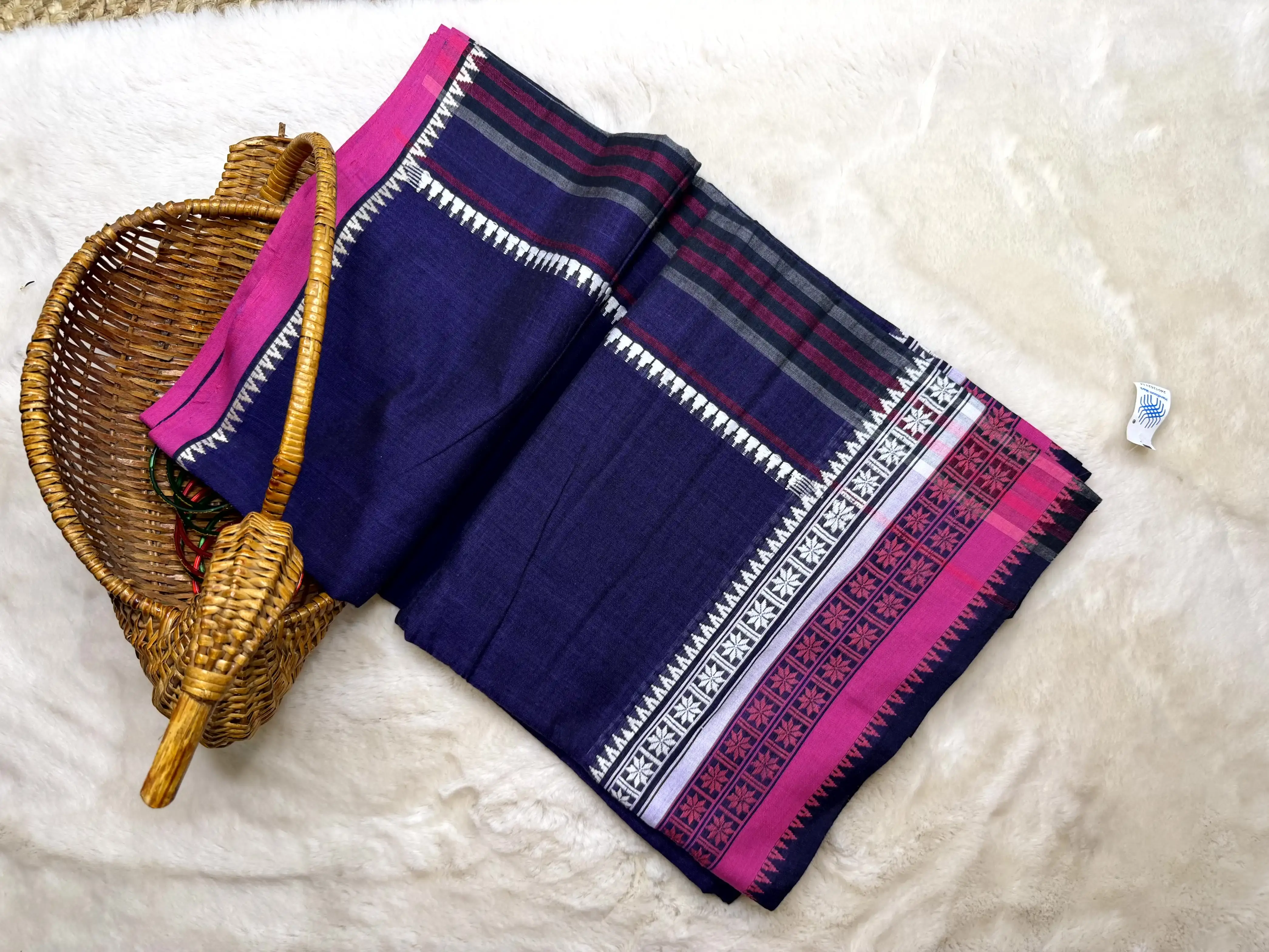 Purple with pink border dhaniakali cotton saree