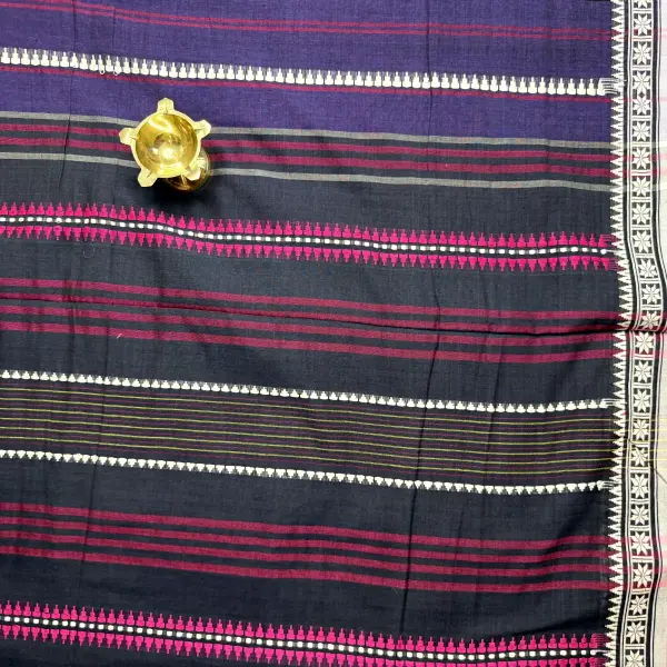 Purple with pink border dhaniakali cotton saree