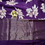 Purple thread work linen cotton saree