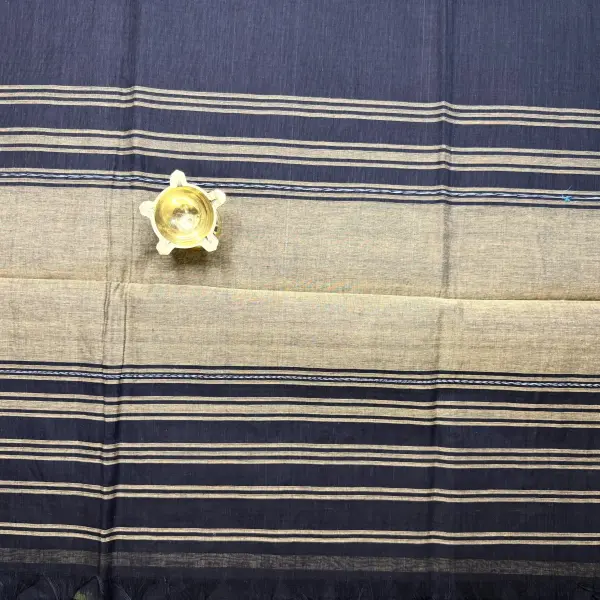 Black with Mustard yellow border dhaniakali cotton saree