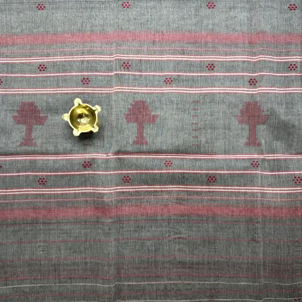 Grey & Red traditional dhaniakali cotton saree