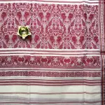 White and red Baluchari weave dhaniakali cotton saree