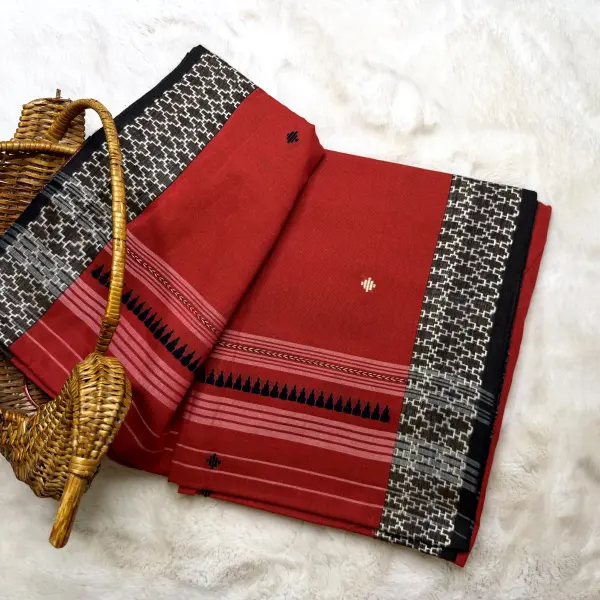 Red and Black with buttas dhaniakali cotton saree