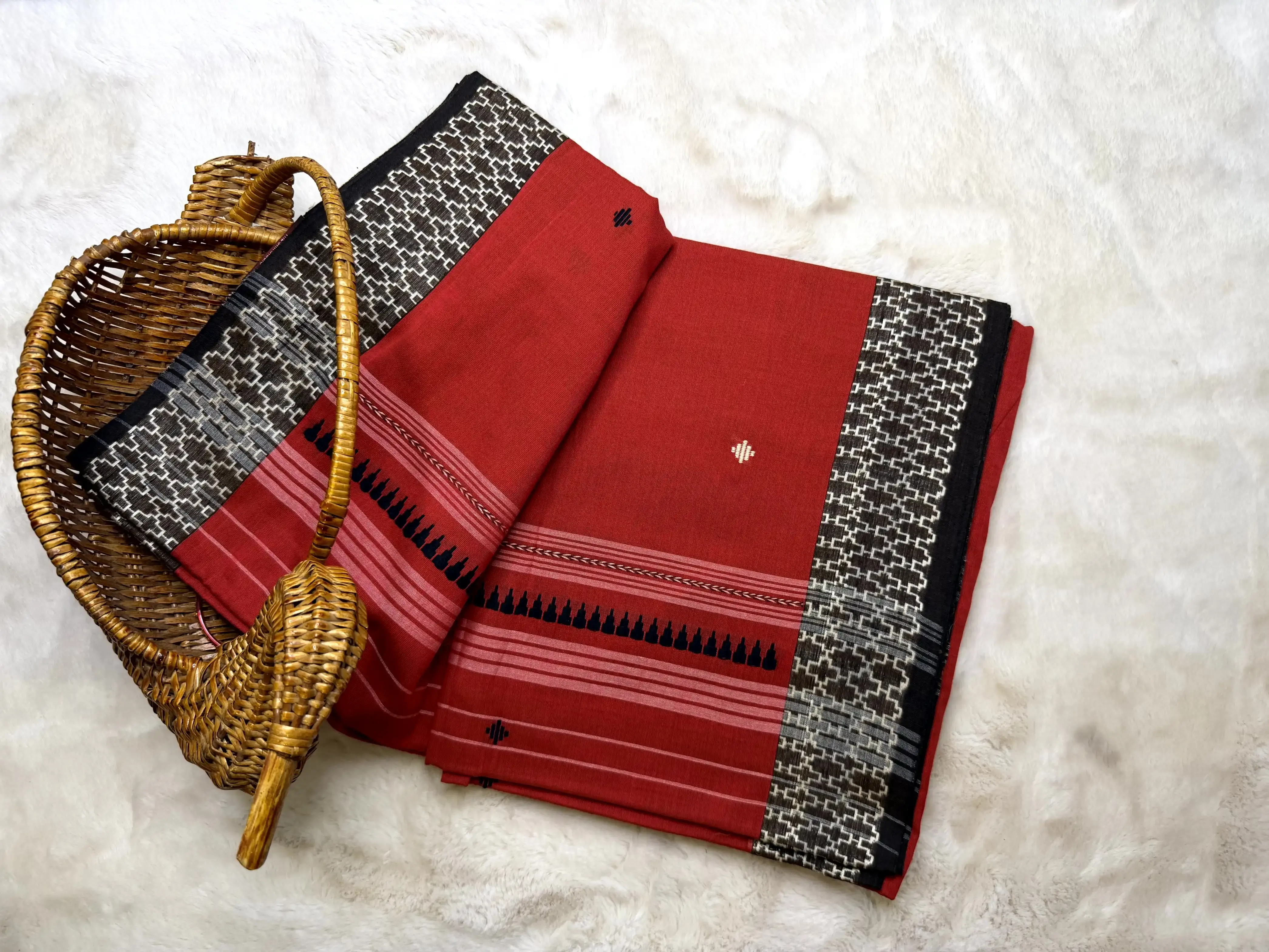 Red and Black with buttas dhaniakali cotton saree