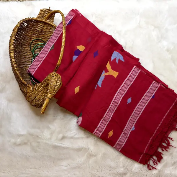 Red jamdhani work cotton saree