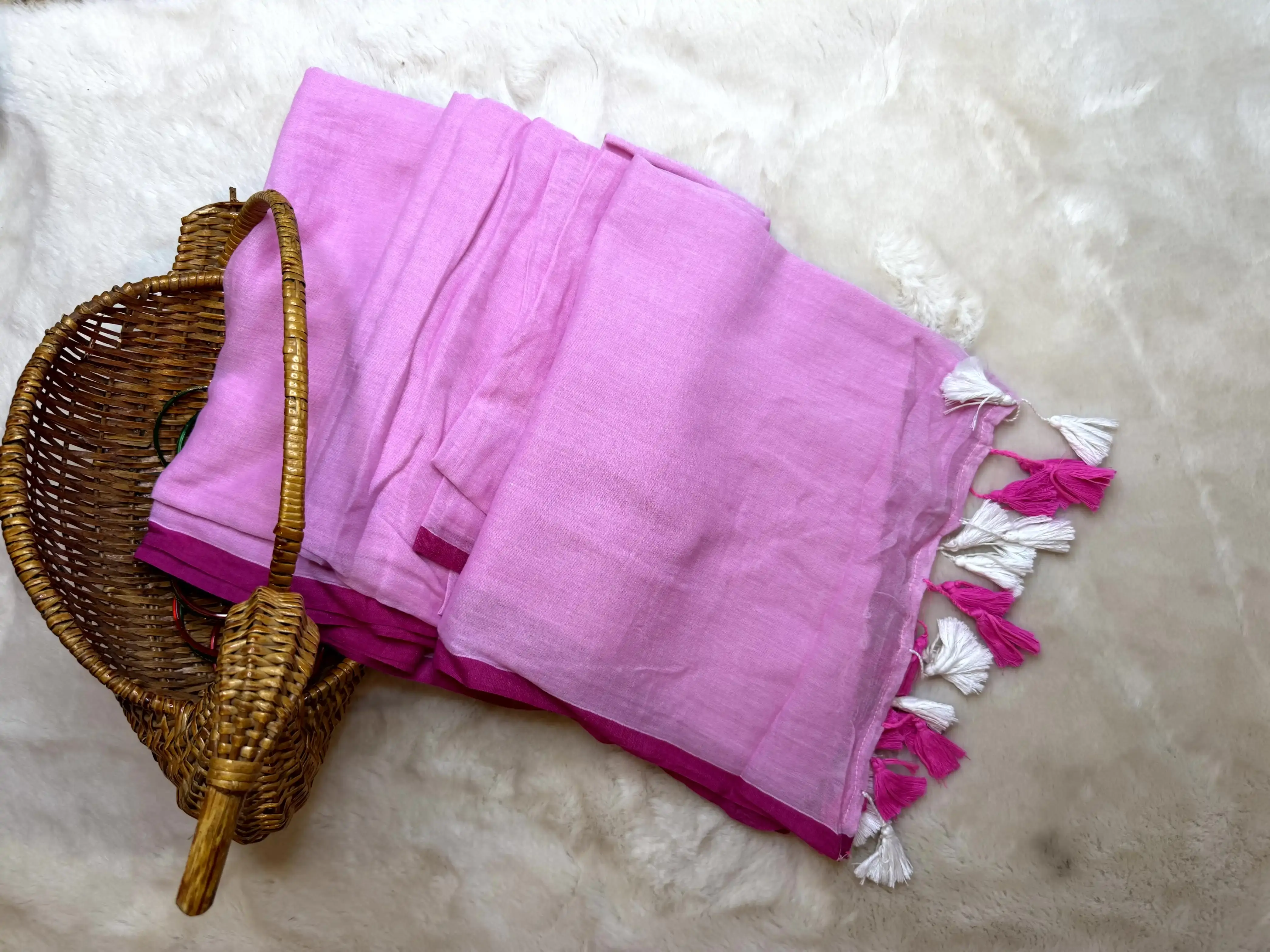 Baby Pink Mul Mul cotton saree