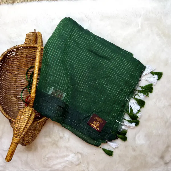 Dark Green sequin work cotton saree