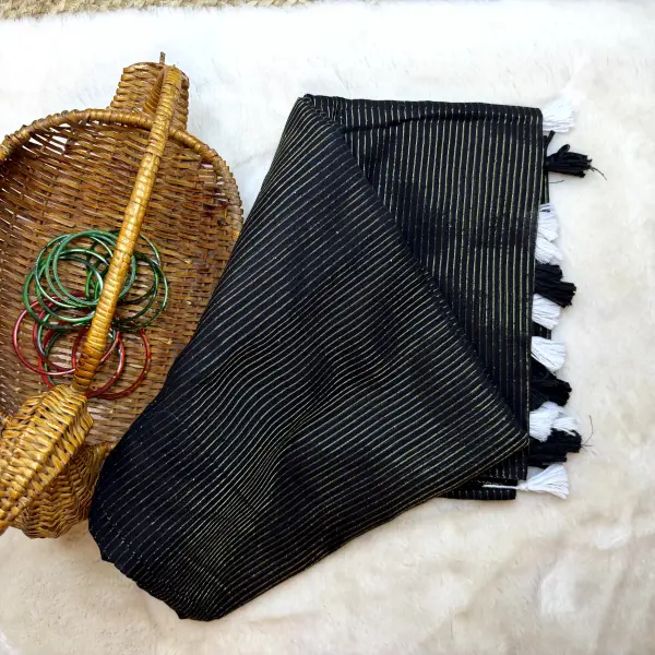 Black sequin work cotton saree