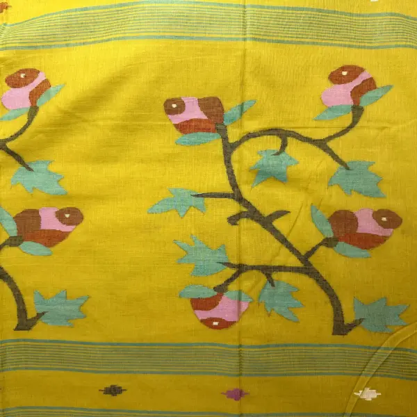 Yellow Jamdhani work cotton saree