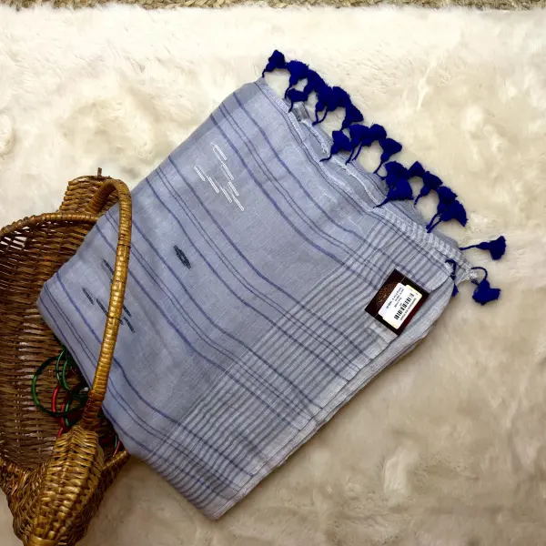 Grey with buttas Mul cotton saree