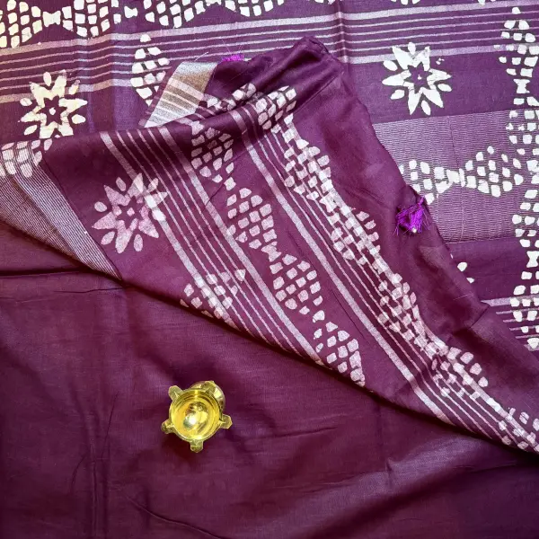 Maroon linen cotton saree