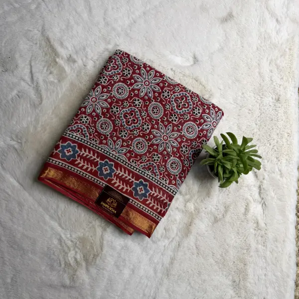 Maroon mul cotton saree