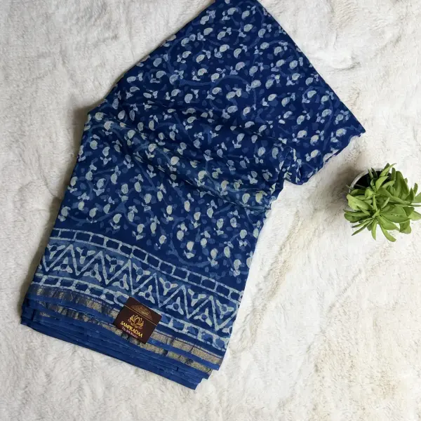 Indigo with buttas print cotton saree