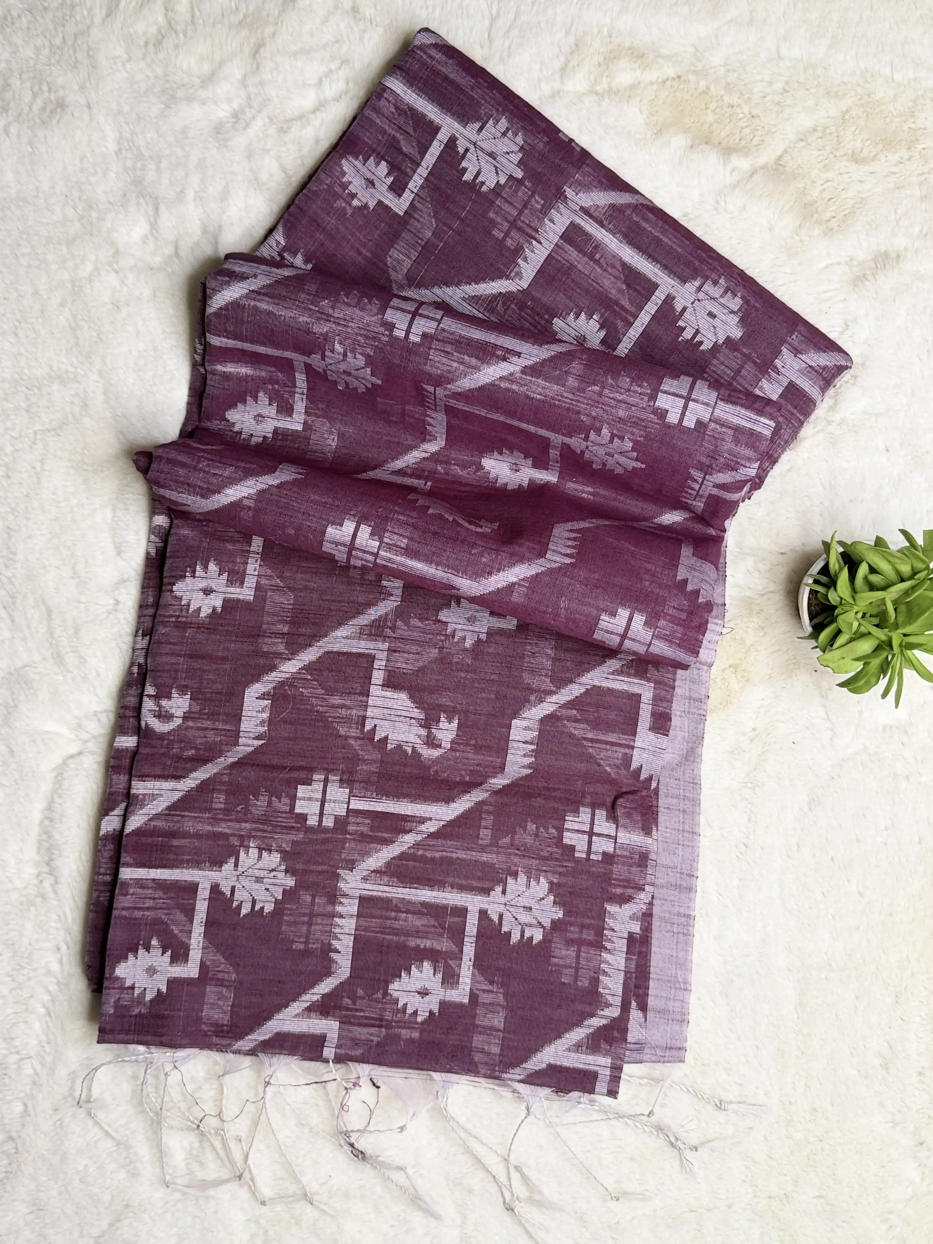 Maroon jaal pattern cotton saree