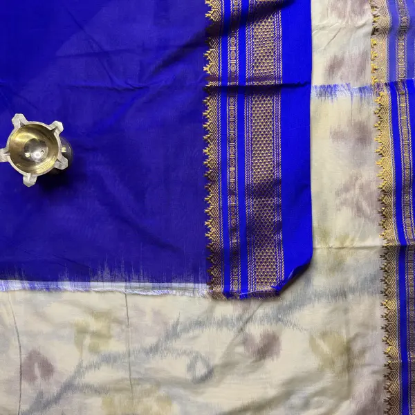 Ilakal Beige with Purple border saree