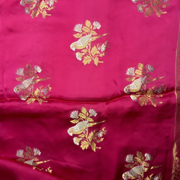 Rani Pink with Birds Motifs Mashru Silk Saree