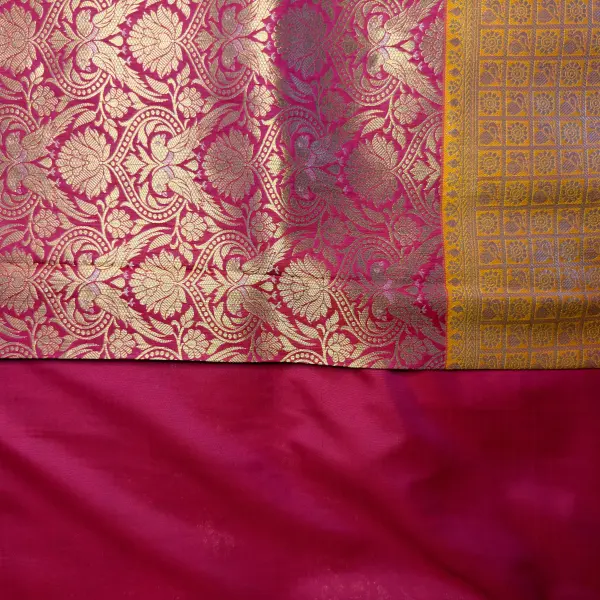 Red WIth Yellow border Benaras Semi Silk Saree