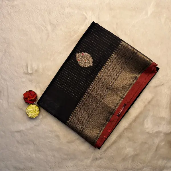 Black With Buttas Cotton Silk Saree