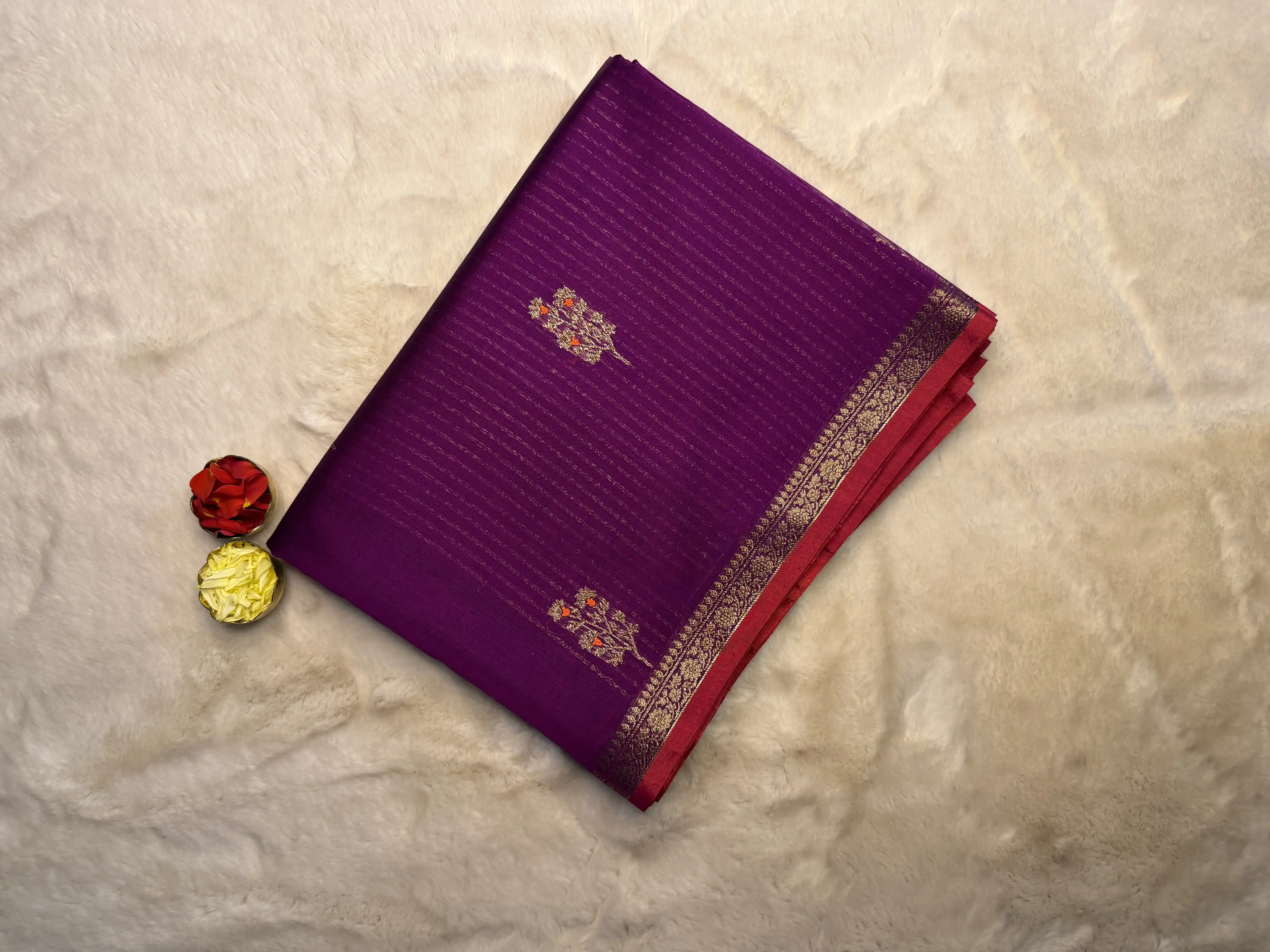 Wine With Small buttas Cotton Silk Saree