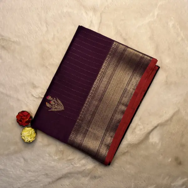 Wine With Floral Pattern Cotton Silk Saree