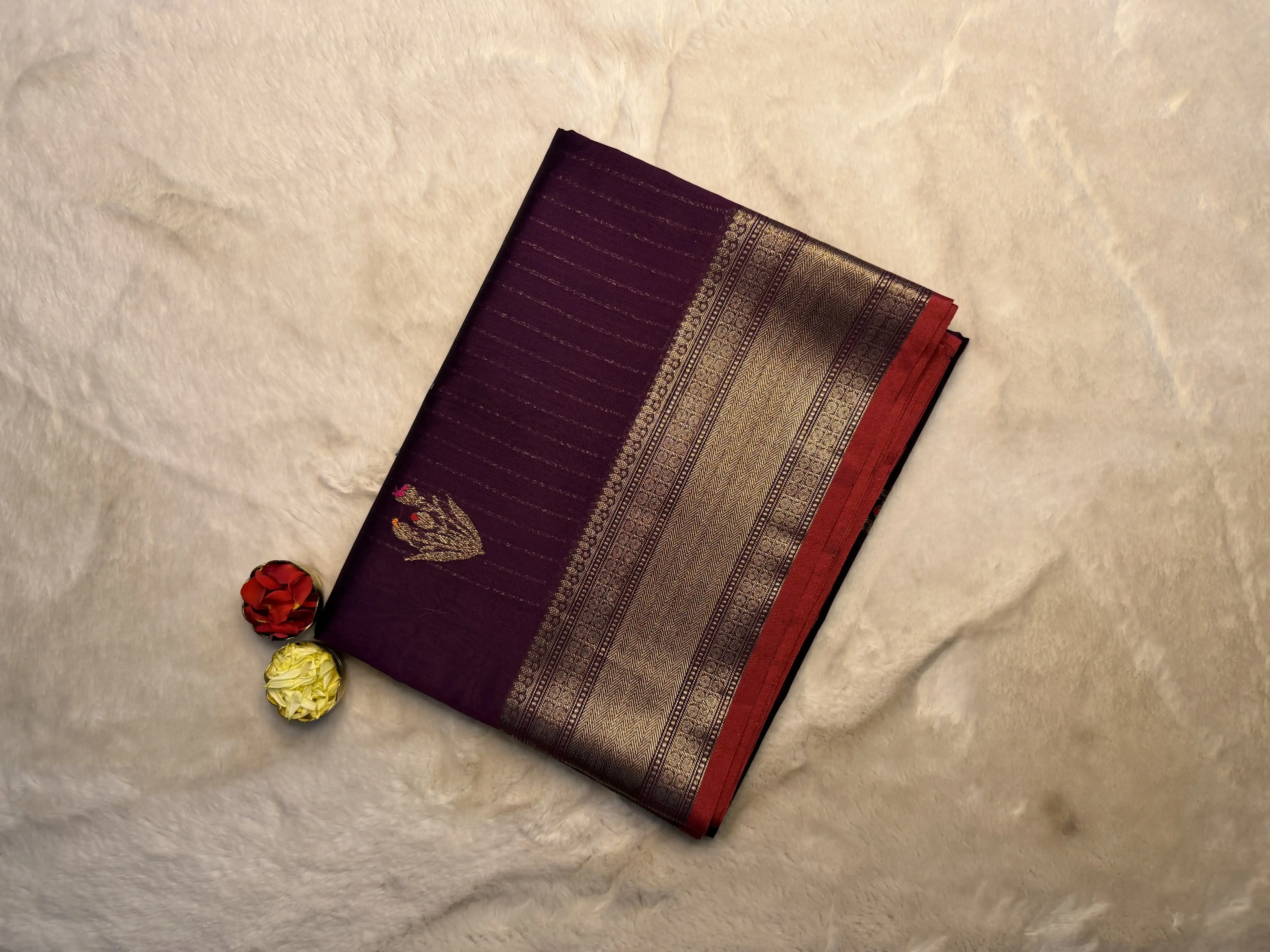 Wine With Floral Pattern Cotton Silk Saree