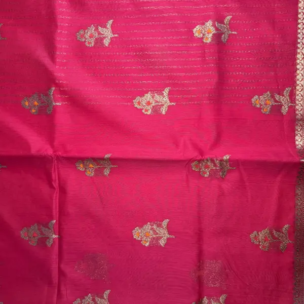 Rani Pink With buttas Cotton Silk Saree