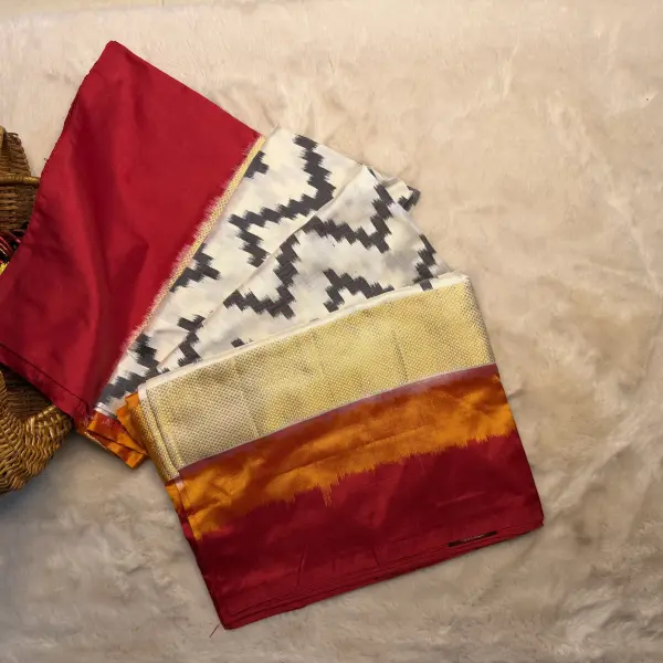 Orange & Red Border with Lehariya Body Poochampalli Silk Saree