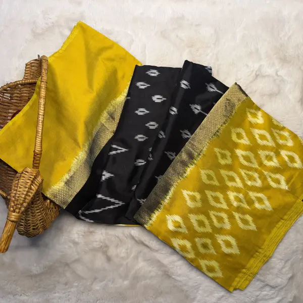 Black & Mustard Yellow Poochampalli Silk Saree