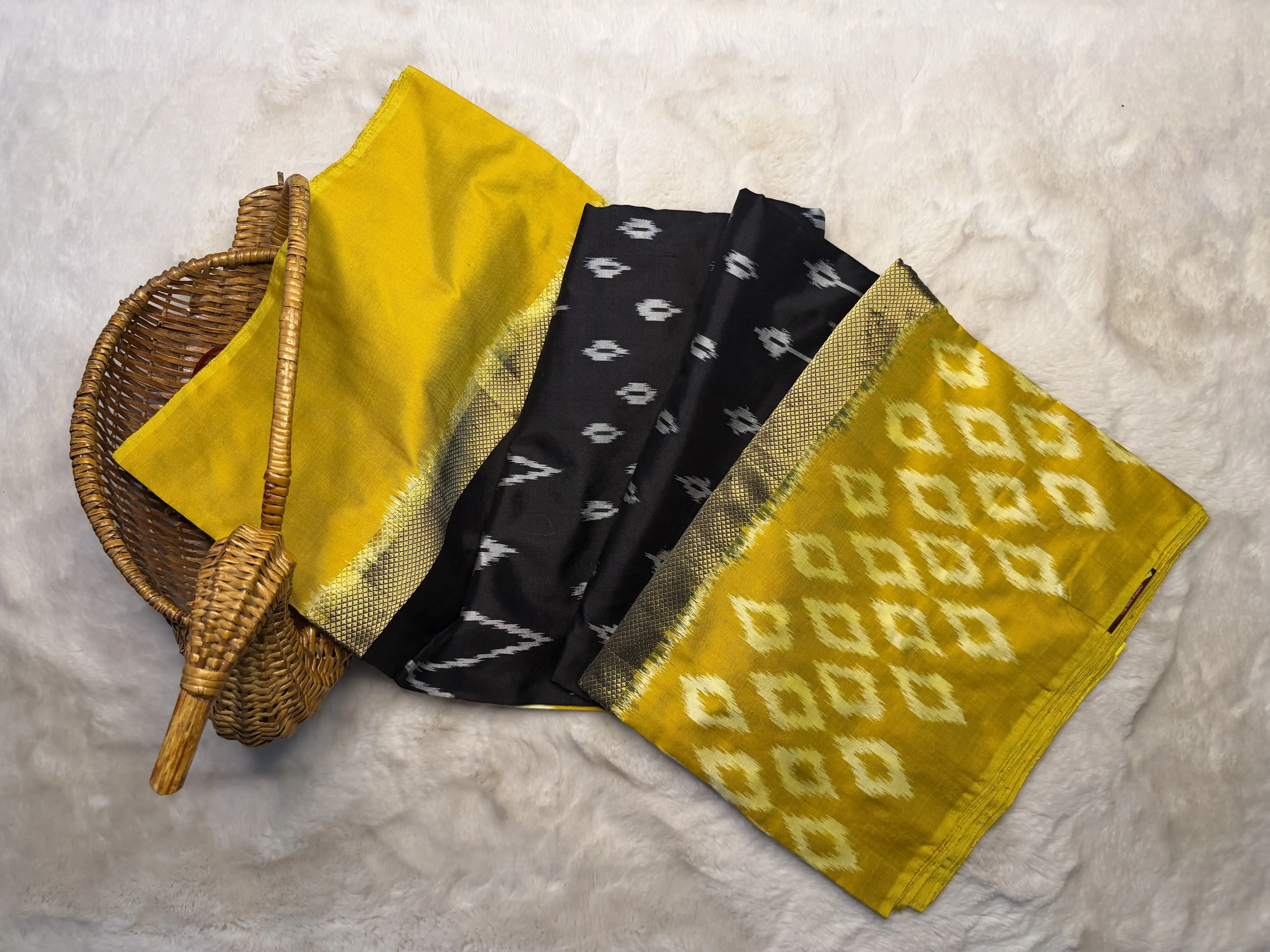 Black & Mustard Yellow Poochampalli Silk Saree