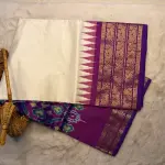 Cream with Purple Poochampalli Silk Saree