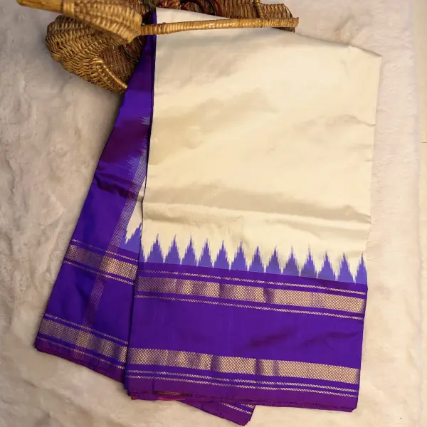 Cream with Purple Bentex Border Poochampalli Silk Saree
