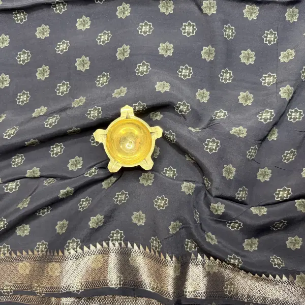 Black Floral Gajji Silk Saree