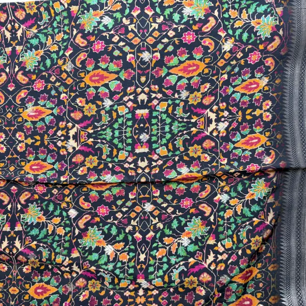 Black Floral Gajji Silk Saree