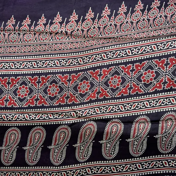 Chocolate Brown Ajrak Print Satin Modal Saree