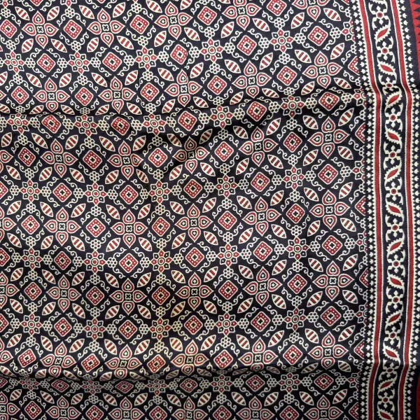 Chocolate Brown Ajrak Print Satin Modal Saree