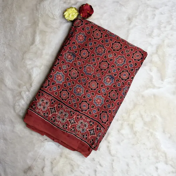 Mud Red Ajrak Modal Silk Saree