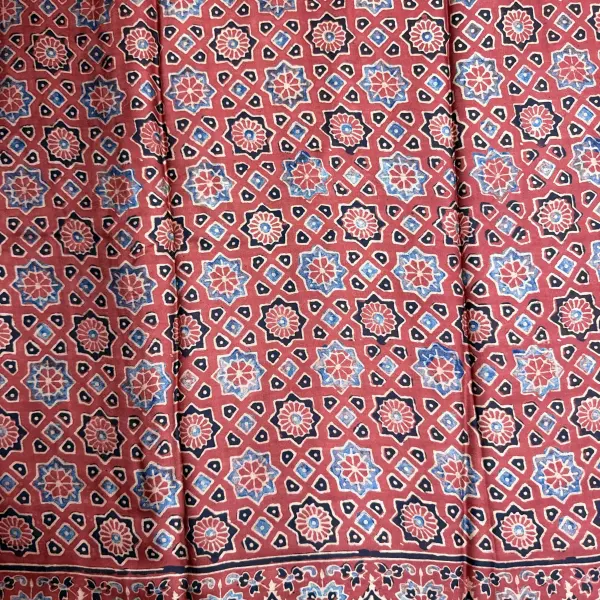 Mud Red Ajrak Modal Silk Saree