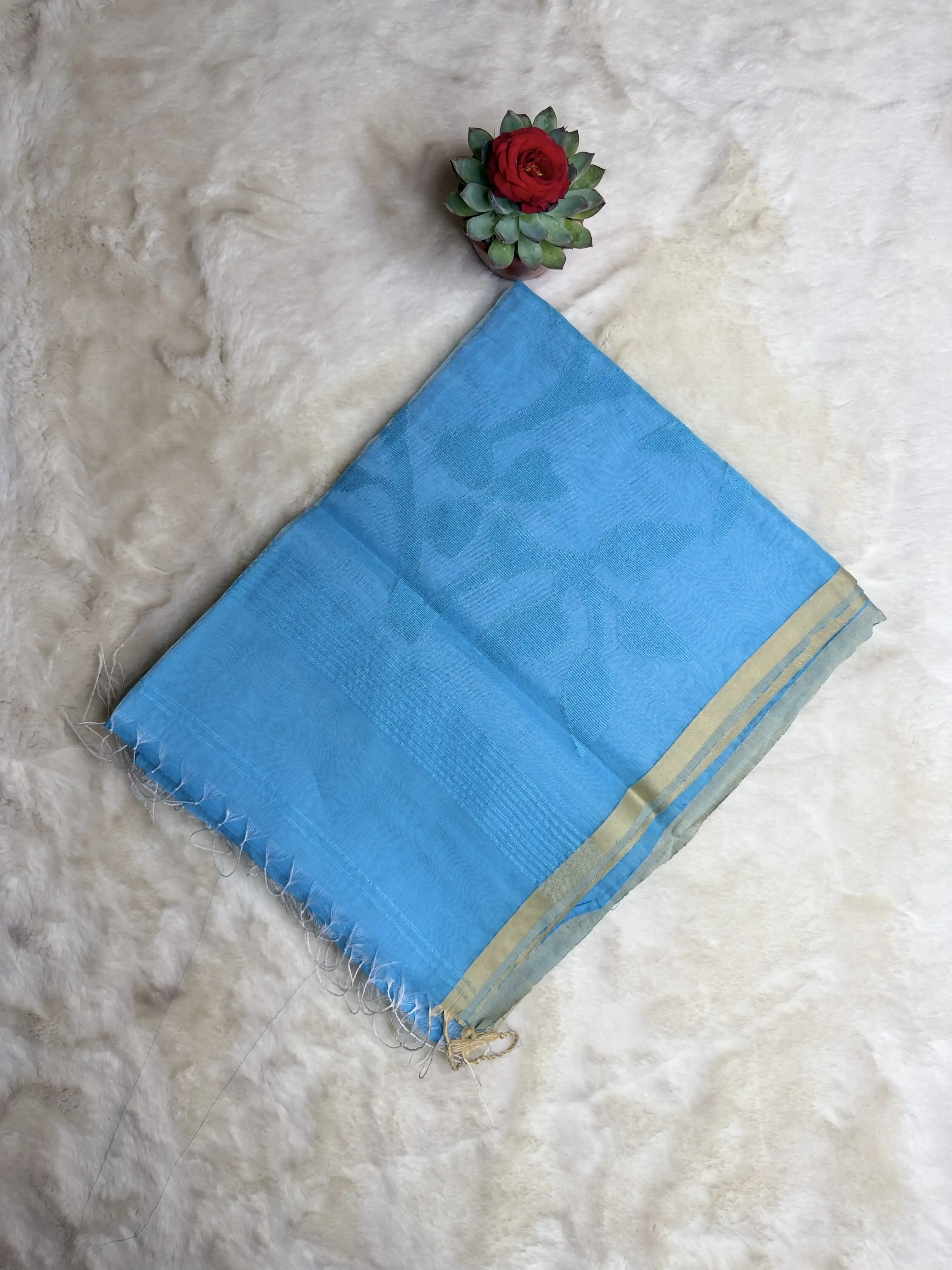 Blue Jamdhani pattern Pure Dhakai Cotton Saree