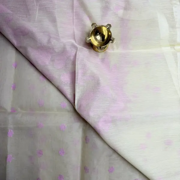 Cream with Pink Jamdhani Work Muga Cotton Silk Saree